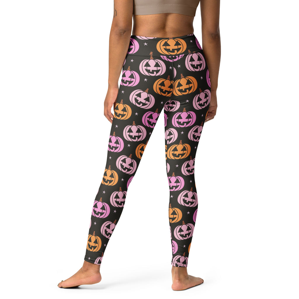 Women's Pink & Orange Pumpkin Halloween Buttery Soft Yoga Leggings - Quick Drying, High Waisted Comfort
