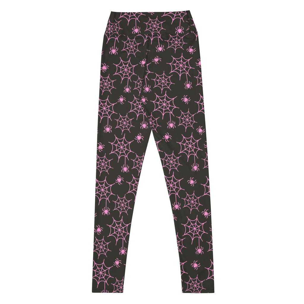 Women's Pink Spider Web Buttery Soft Yoga Leggings - Quick Drying, High Waisted Comfort