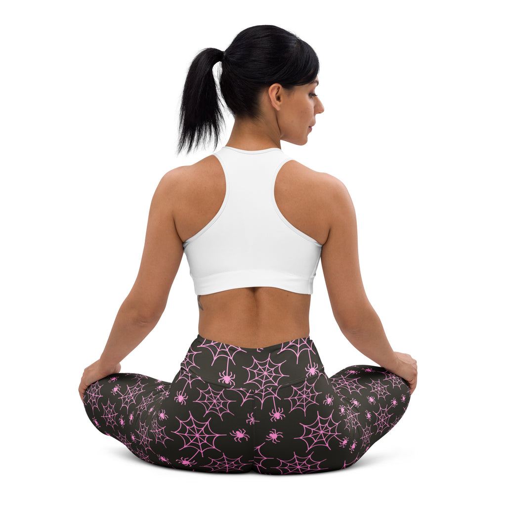 Women's Pink Spider Web Buttery Soft Yoga Leggings - Quick Drying, High Waisted Comfort