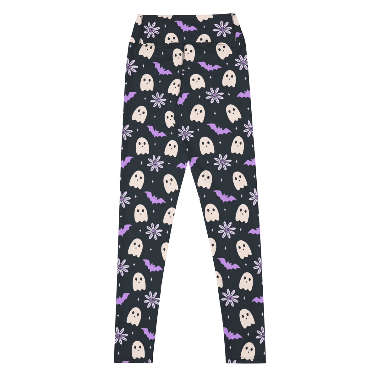 Women's Purple Floral Ghost Halloween Buttery Soft Yoga Leggings - Quick Drying, High Waisted Comfort