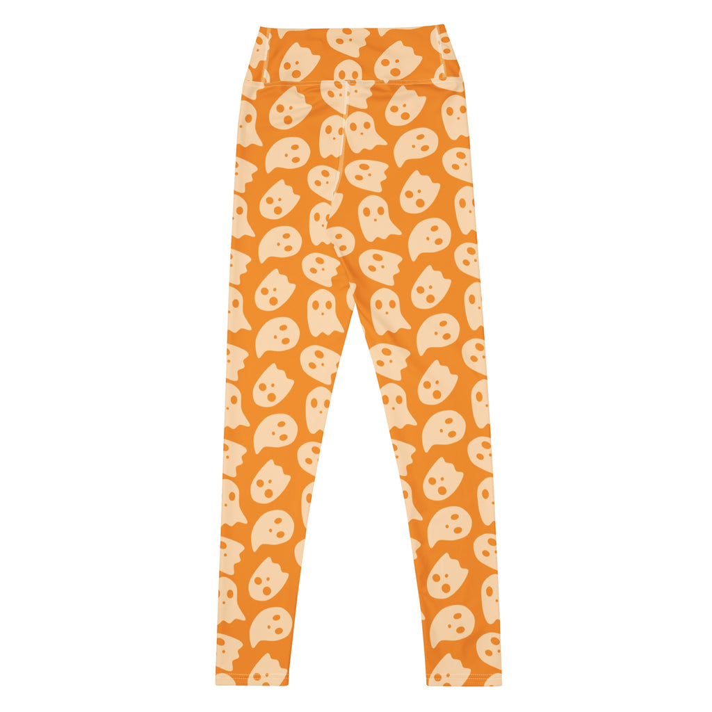 Women's Orange Ghost Halloween Buttery Soft Yoga Leggings - Quick Drying, High Waisted Comfort