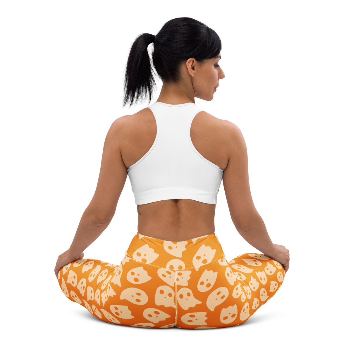 Women's Orange Ghost Halloween Buttery Soft Yoga Leggings - Quick Drying, High Waisted Comfort