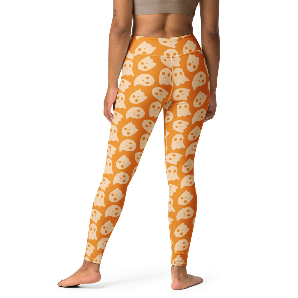 Women's Orange Ghost Halloween Buttery Soft Yoga Leggings - Quick Drying, High Waisted Comfort