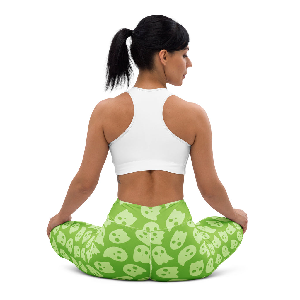 Women's Green Ghost Halloween Buttery Soft Yoga Leggings - Quick Drying, High Waisted Comfort