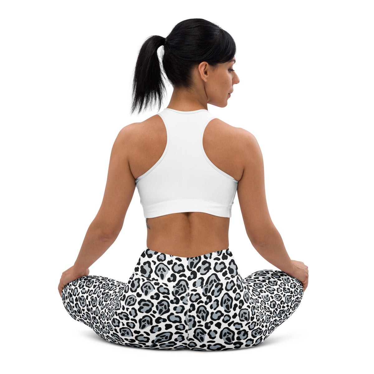 Women's Ghost Face Leopard Halloween Buttery Soft Yoga Leggings - Quick Drying, High Waisted Comfort