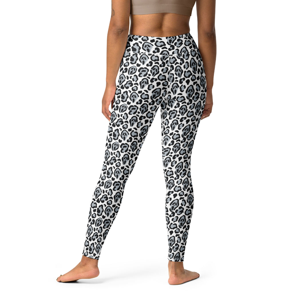 Women's Ghost Face Leopard Halloween Buttery Soft Yoga Leggings - Quick Drying, High Waisted Comfort
