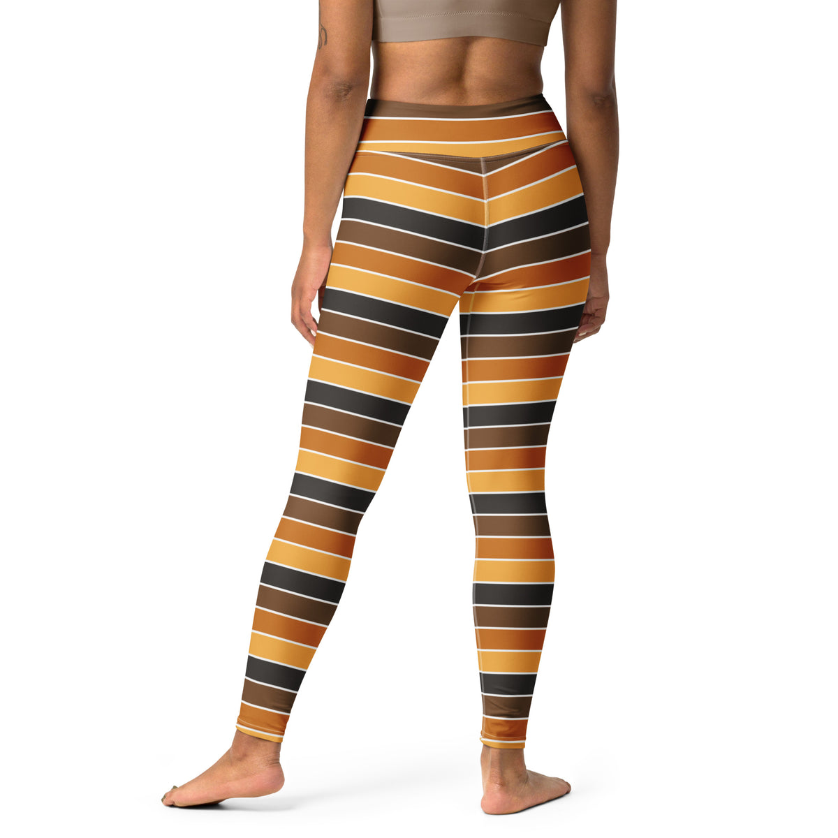 Women's Orange & Brown Striped Halloween Buttery Soft Yoga Leggings - Quick Drying, High Waisted Comfort