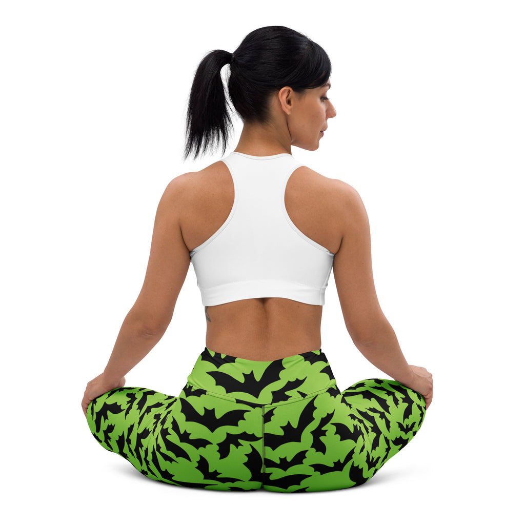 Women's Green Bat Halloween Buttery Soft Yoga Leggings - Quick Drying, High Waisted Comfort