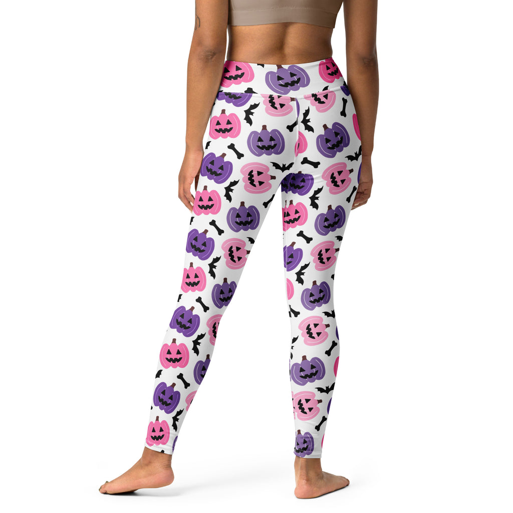 Women's Pink & Purple Pumpkin Halloween Buttery Soft Yoga Leggings - Quick Drying, High Waisted Comfort