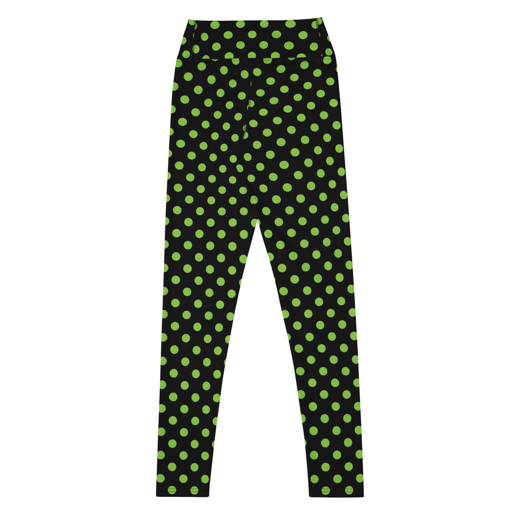Women's Green Polka Dot Buttery Soft Yoga Leggings - Quick Drying, High Waisted Comfort