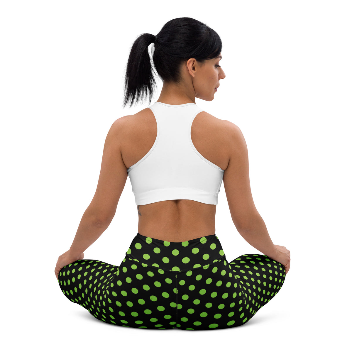 Women's Green Polka Dot Buttery Soft Yoga Leggings - Quick Drying, High Waisted Comfort