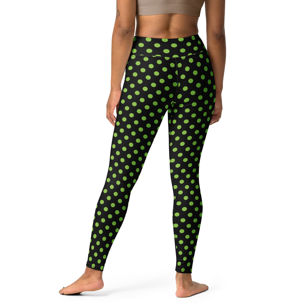 Women's Green Polka Dot Buttery Soft Yoga Leggings - Quick Drying, High Waisted Comfort