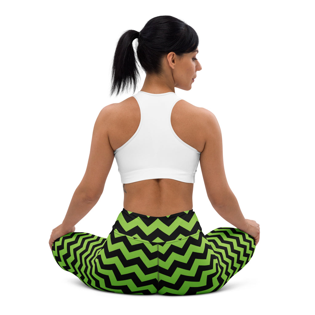 Women's Green Chevron Halloween Buttery Soft Yoga Leggings - Quick Drying, High Waisted Comfort