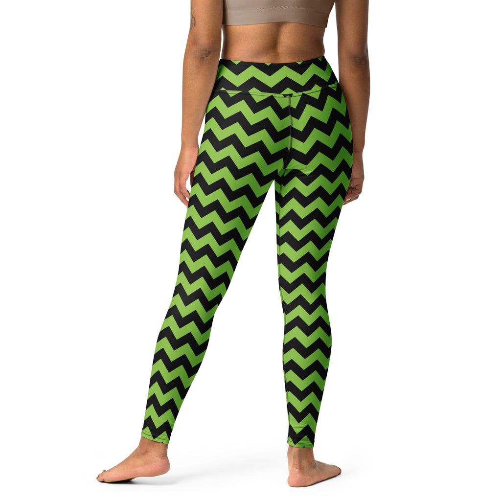 Women's Green Chevron Halloween Buttery Soft Yoga Leggings - Quick Drying, High Waisted Comfort