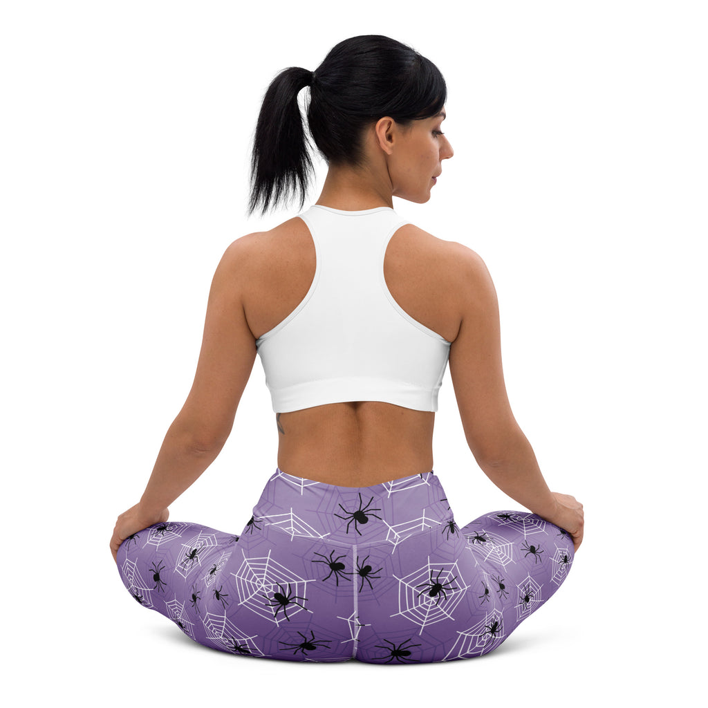 Women's Dark Purple Spider Halloween Buttery Soft Yoga Leggings - Quick Drying, High Waisted Comfort