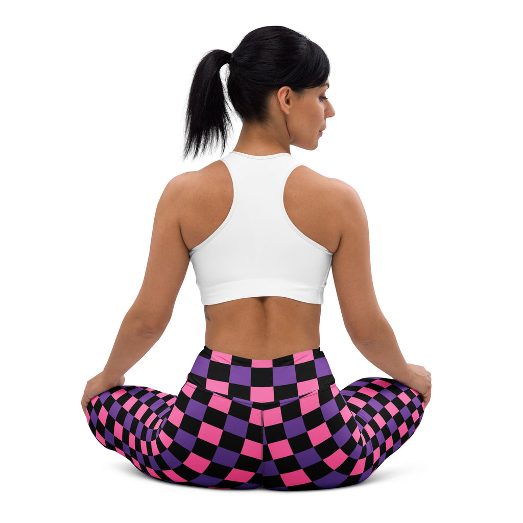 Women's Pink Purple Black Checkered Halloween Buttery Soft Yoga Leggings - Quick Drying, High Waisted Comfort