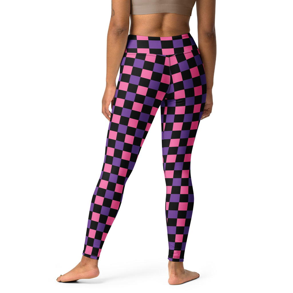 Women's Pink Purple Black Checkered Halloween Buttery Soft Yoga Leggings - Quick Drying, High Waisted Comfort