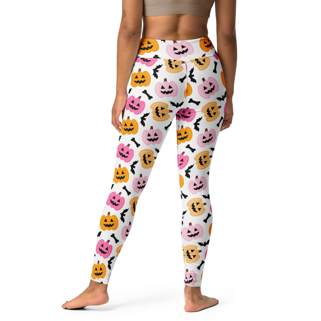 Women's Pink & Orange Pumpkin Halloween Buttery Soft Yoga Leggings - Quick Drying, High Waisted Comfort