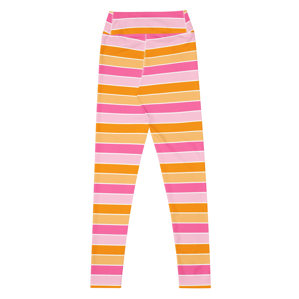 Women's Pink & Orange Candy Corn Striped Halloween Buttery Soft Yoga Leggings - Quick Drying, High Waisted Comfort