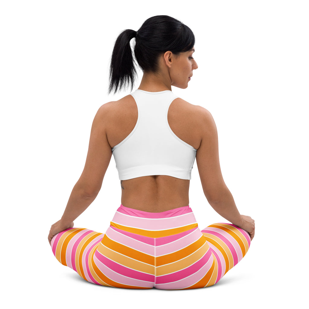 Women's Pink & Orange Candy Corn Striped Halloween Buttery Soft Yoga Leggings - Quick Drying, High Waisted Comfort