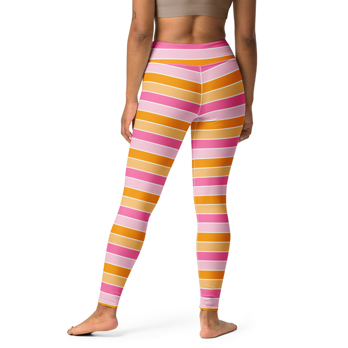 Women's Pink & Orange Candy Corn Striped Halloween Buttery Soft Yoga Leggings - Quick Drying, High Waisted Comfort