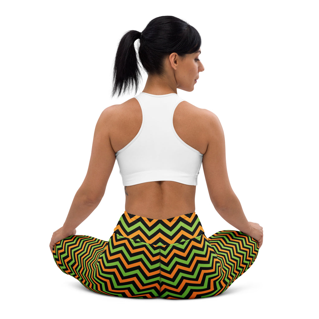 Women's Orange & Green Chevron Halloween Buttery Soft Yoga Leggings - Quick Drying, High Waisted Comfort