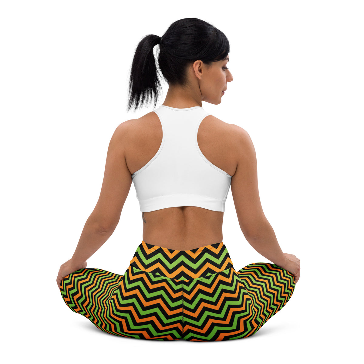 Women's Orange & Green Chevron Halloween Buttery Soft Yoga Leggings - Quick Drying, High Waisted Comfort