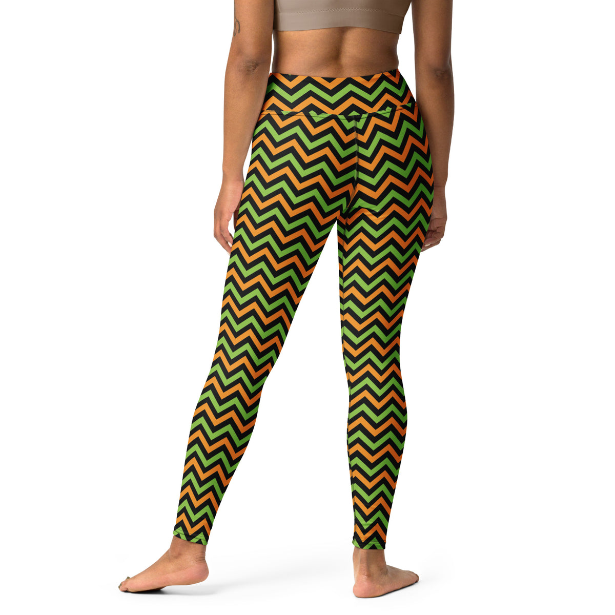 Women's Orange & Green Chevron Halloween Buttery Soft Yoga Leggings - Quick Drying, High Waisted Comfort