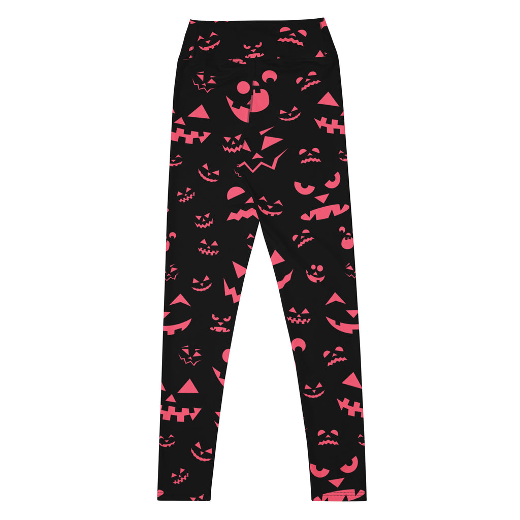 Women's Pink Jack-O'-Lantern Faces Halloween Buttery Soft Yoga Leggings - Quick Drying, High Waisted Comfort