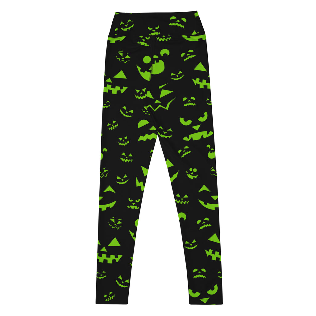 Women's Green Jack-O'-Lantern Faces Halloween Buttery Soft Yoga Leggings - Quick Drying, High Waisted Comfort