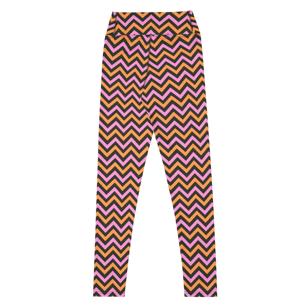 Women's Pink & Orange Chevron Striped Halloween Buttery Soft Yoga Leggings - Quick Drying, High Waisted Comfort