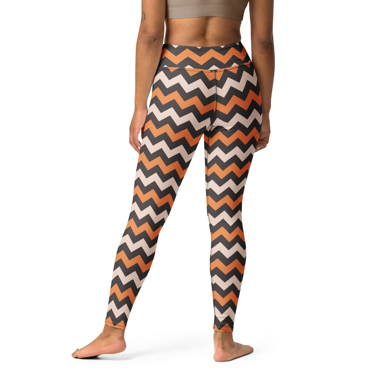 Women's Orange & Cream Chevron Halloween Buttery Soft Yoga Leggings - Quick Drying, High Waisted Comfort