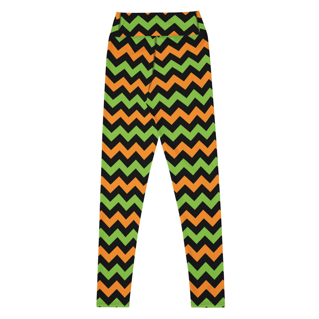 Women's Orange & Green Chevron Halloween Buttery Soft Yoga Leggings - Quick Drying, High Waisted Comfort