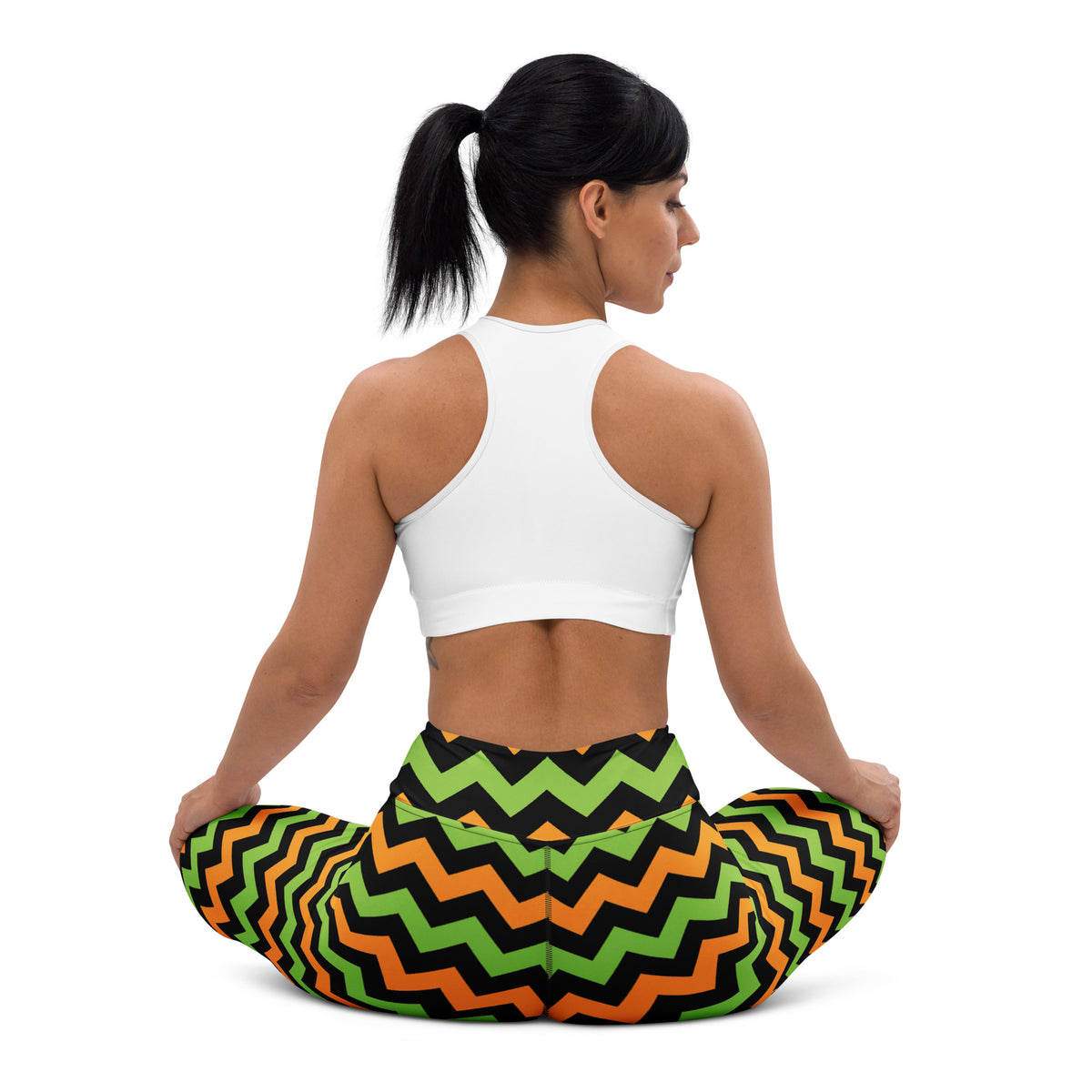 Women's Orange & Green Chevron Halloween Buttery Soft Yoga Leggings - Quick Drying, High Waisted Comfort