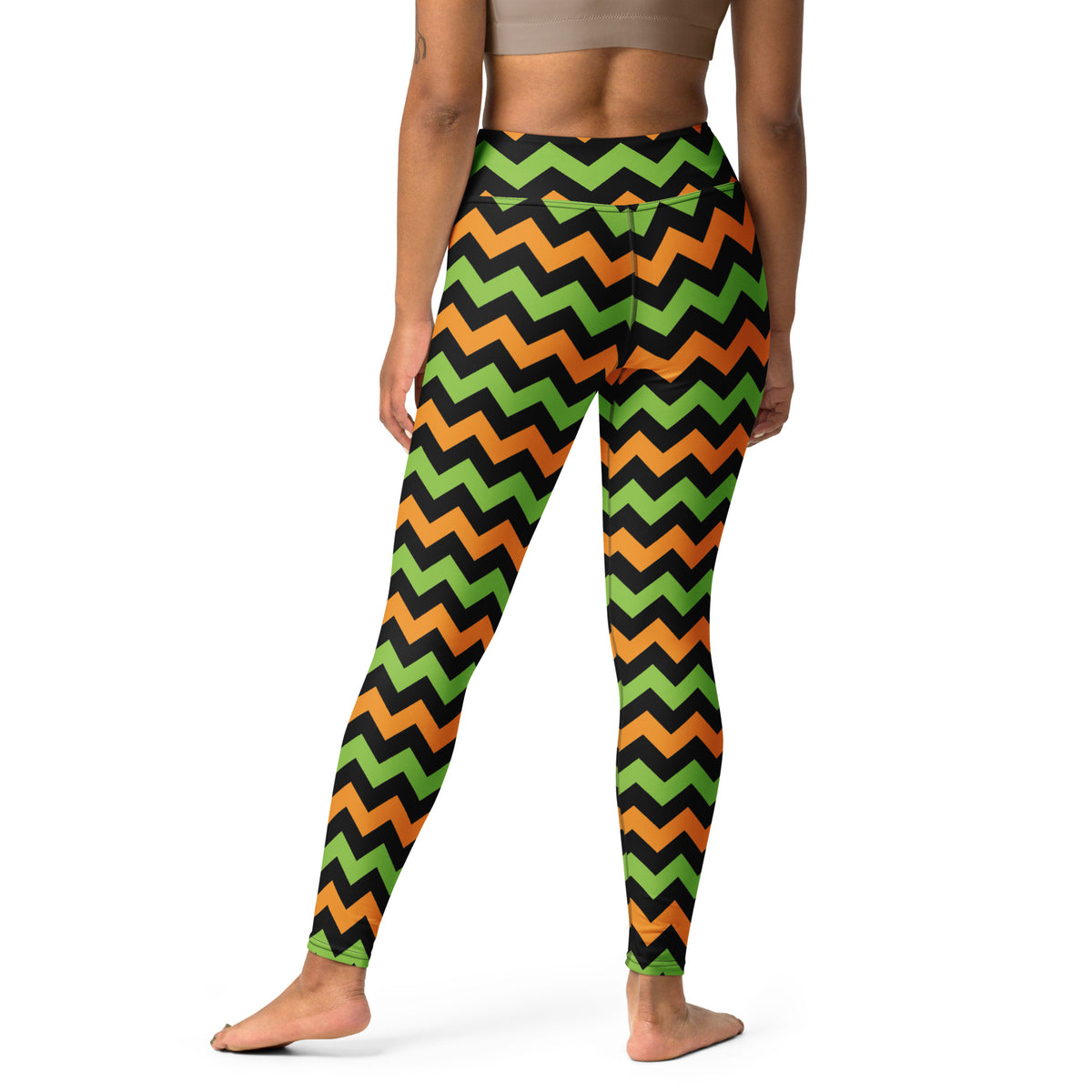Women's Orange & Green Chevron Halloween Buttery Soft Yoga Leggings - Quick Drying, High Waisted Comfort