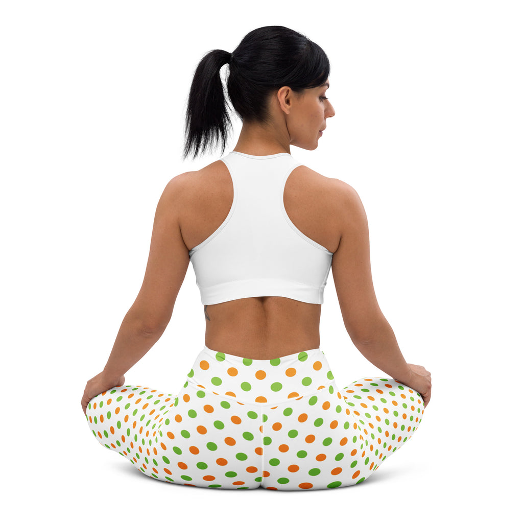 Women's Orange & Green Polka Dot Halloween Buttery Soft Yoga Leggings - Quick Drying, High Waisted Comfort