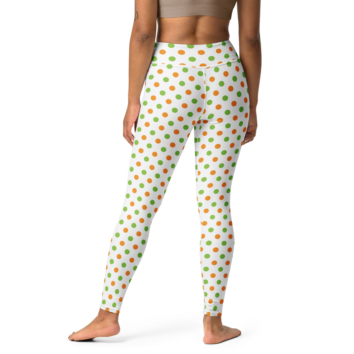 Women's Orange & Green Polka Dot Halloween Buttery Soft Yoga Leggings - Quick Drying, High Waisted Comfort