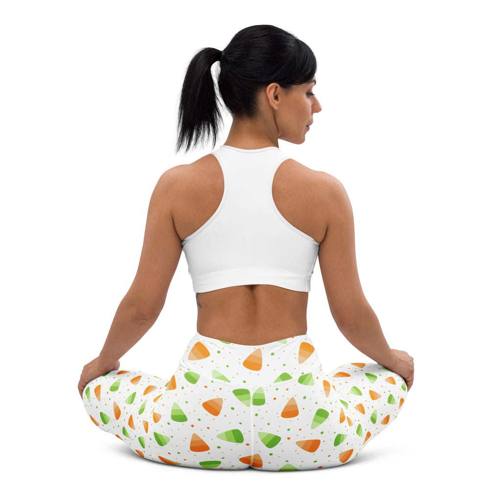 Women's Orange & Green Candy Corn Halloween Buttery Soft Yoga Leggings - Quick Drying, High Waisted Comfort