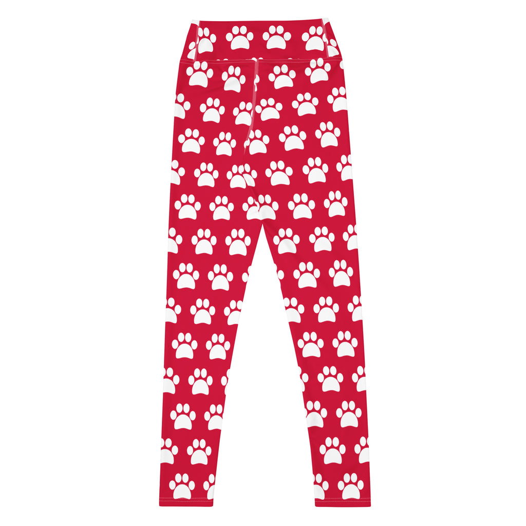 Women's Crimson Red Paw Print Buttery Soft Yoga Leggings - Quick Drying, High Waisted Comfort