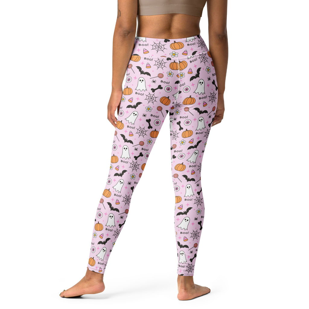 Women's Pink Cute Halloween Buttery Soft Yoga Leggings - Quick Drying, High Waisted Comfort