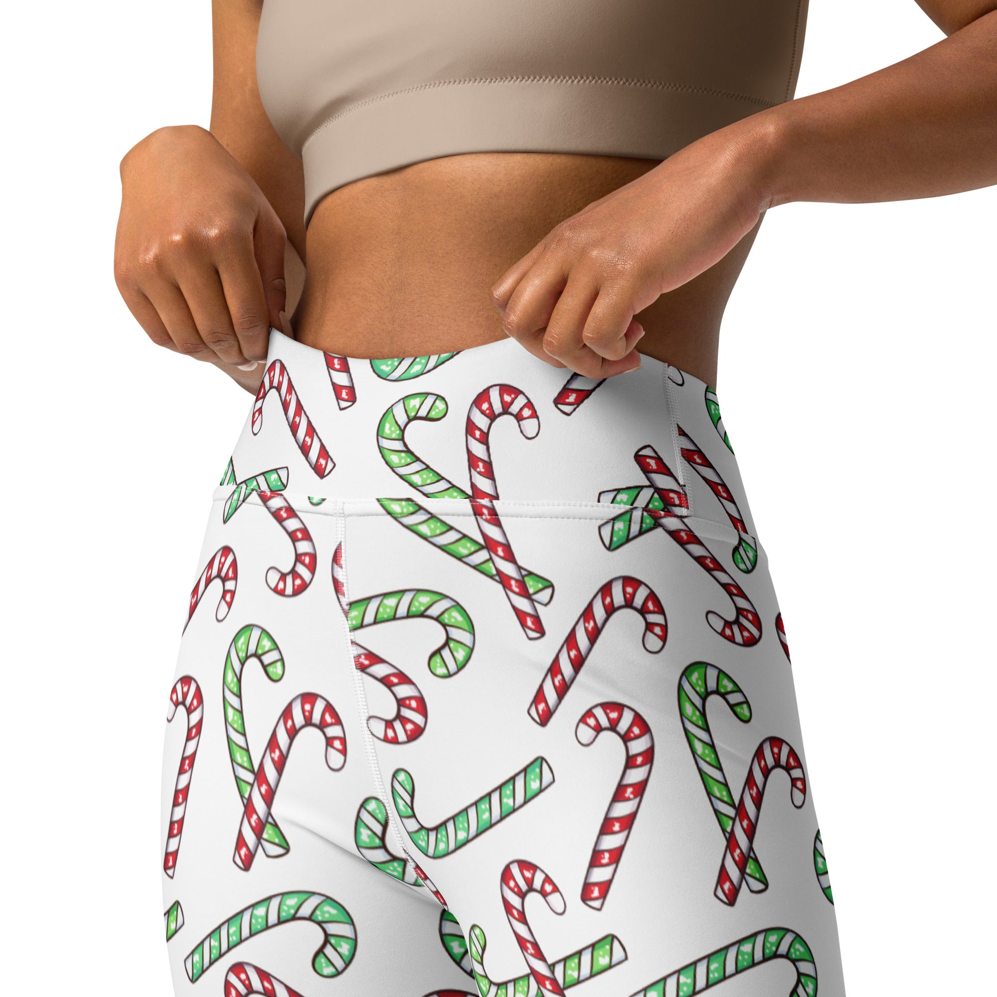 Women's Red & Green Candy Cane Christmas Buttery Soft Yoga Leggings