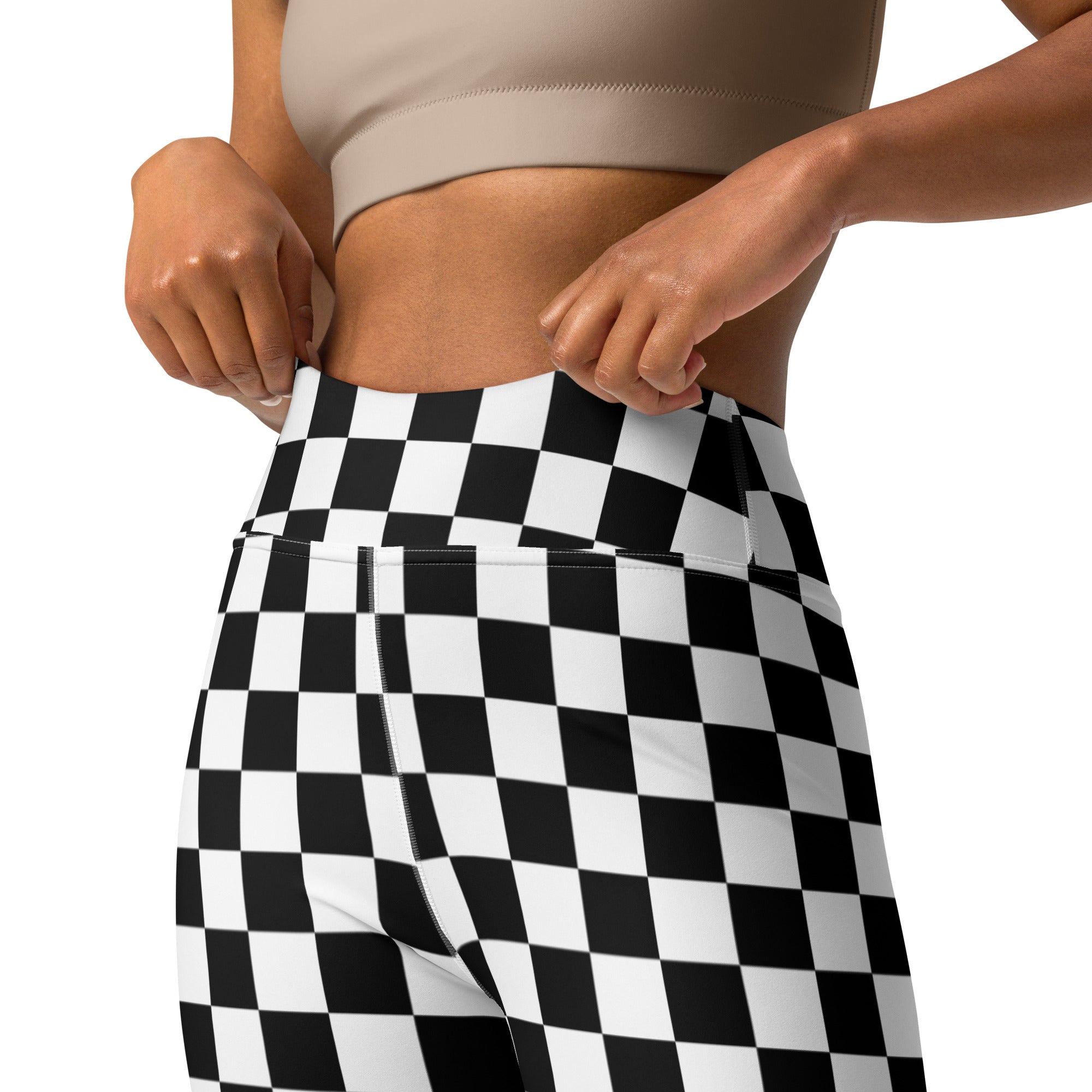 Women’s black and white checkered high-waisted buttery soft yoga leggings for comfortable activewear