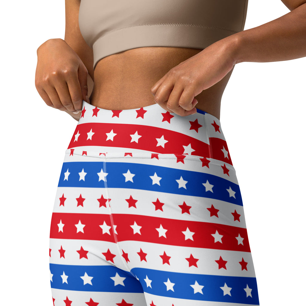 Women’s usa stars and stripes buttery soft high-waisted leggings with red white and blue stripes and star pattern