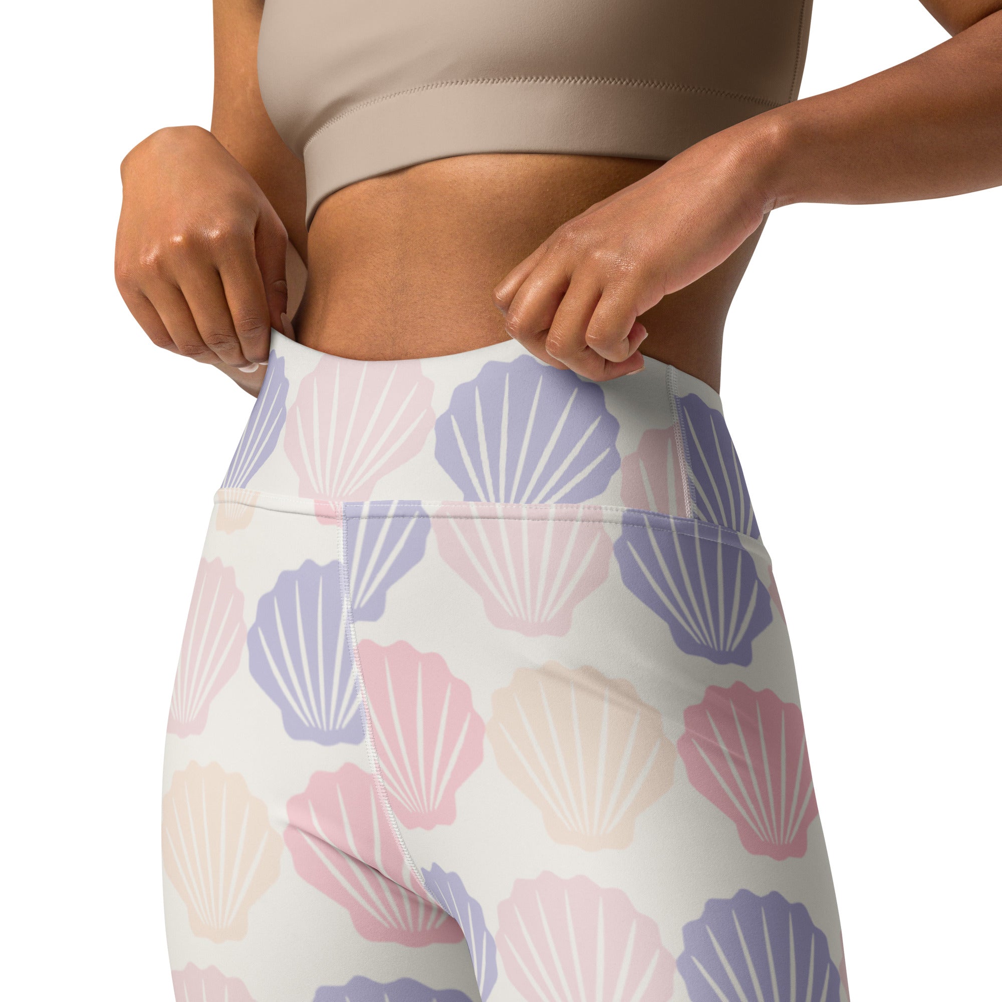 Women’s pastel seashell high-waisted buttery soft yoga leggings in soft pink lavender and cream hues