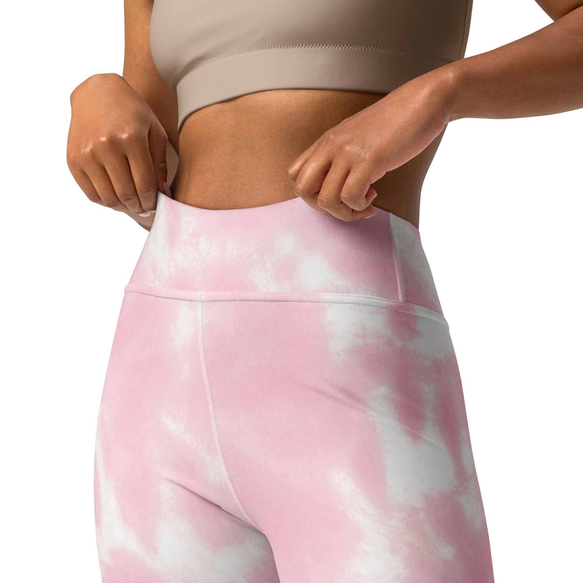 Women’s pink and white tie dye high waisted buttery soft yoga leggings for comfortable activewear