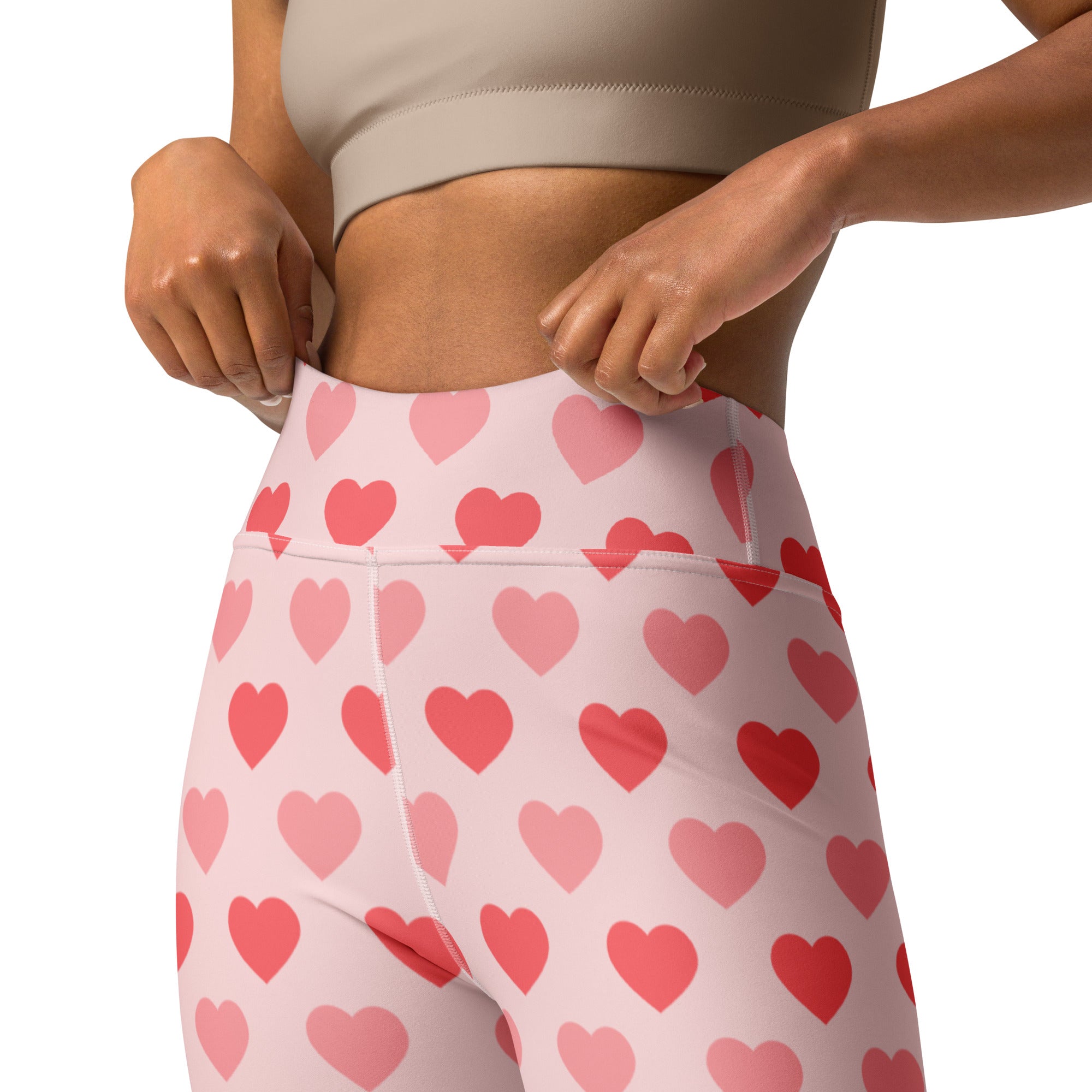 Women’s pink and red heart high waisted buttery soft quick drying yoga leggings for valentine’s day