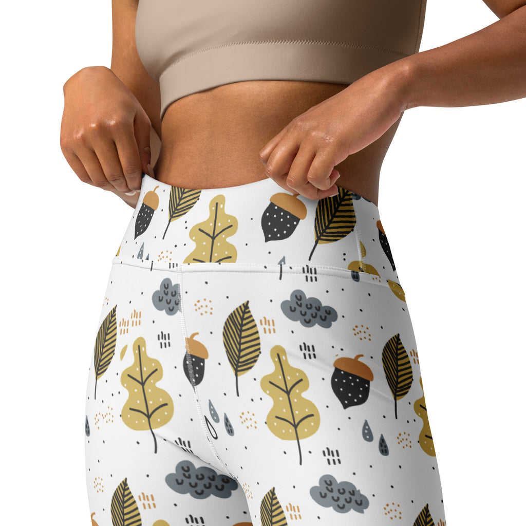 Women's Fall Leaves & Acorn Buttery Soft Yoga Leggings - Quick Drying, High Waisted Comfort