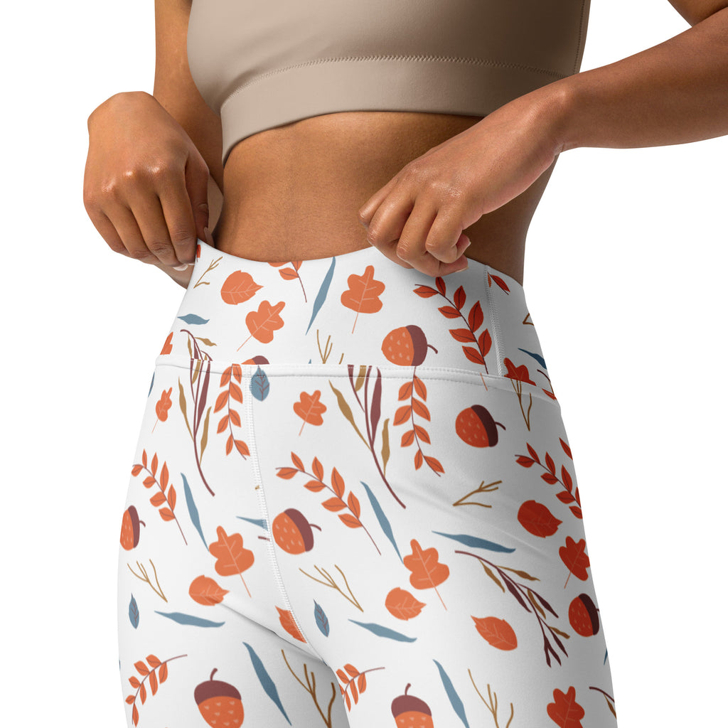 Women's Autumn Leaves & Acorn Buttery Soft Yoga Leggings - Quick Drying, High Waisted Comfort