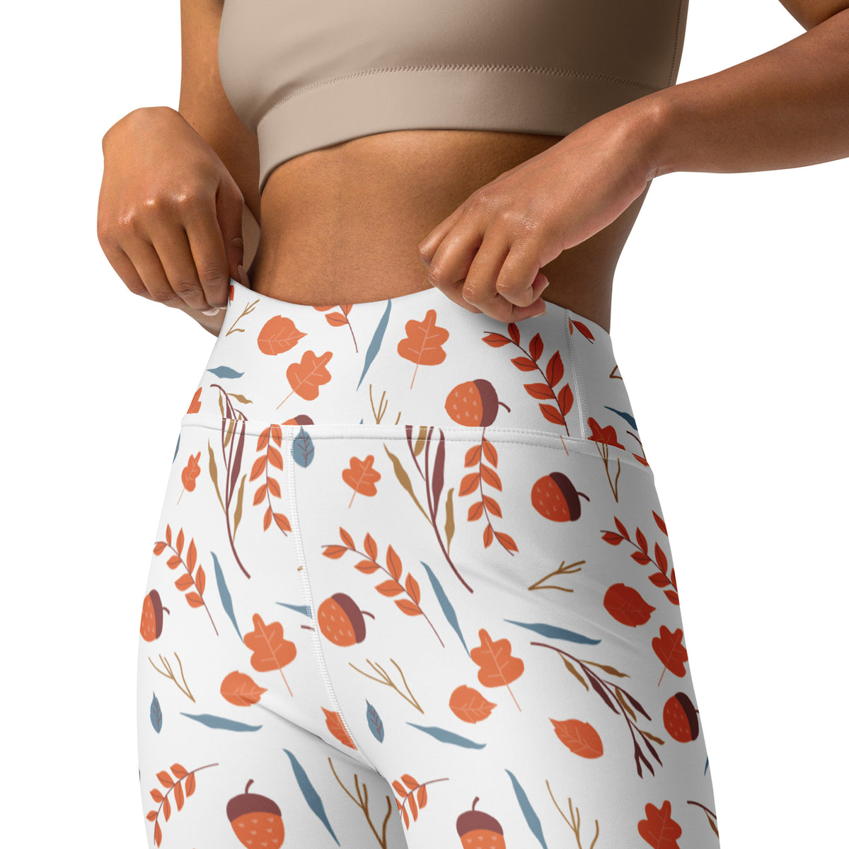 Women's Autumn Leaves & Acorn Buttery Soft Yoga Leggings - Quick Drying, High Waisted Comfort