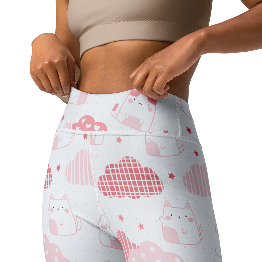 Women's Pink Cat Valentine Buttery Soft Yoga Leggings - Quick Drying, High Waisted Comfort